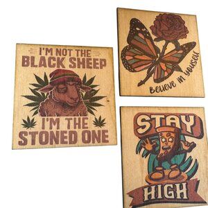 Decorative Wooden Wall Signs with Humorous Cannabis Quotes, Set of 3 3*3inc